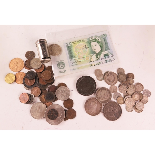 1137 - A George III 1821 Crown, Victoria 1889 Crown, other silver coins (131g), 1797 cartwheel two pence, t... 