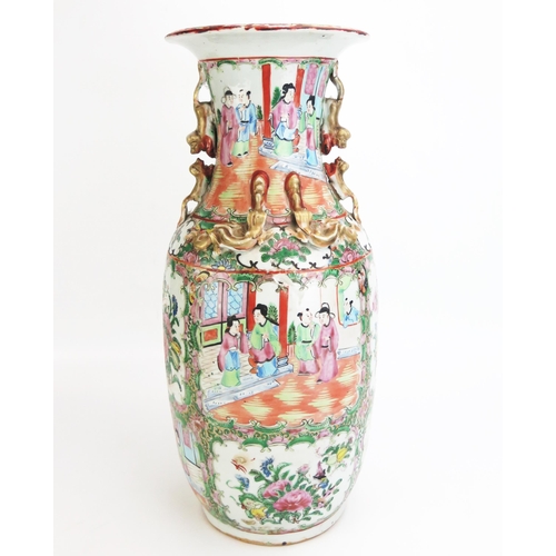 1161 - A large late 19th century Cantonese porcelain export ware vase painted coloured enamels of panels de... 