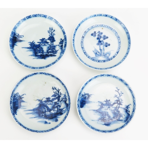 1167 - Four Chinese blue and white saucers from the Nanking cargo, each bearing Christies sale labels to th... 