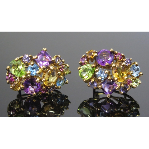 140 - A Pair of 9ct Gold, Multi-stone Earrings, c. 23x16mm, c. 7.61g