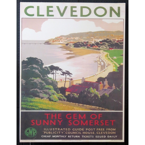 1509 - After Leonard Cusden, a reproduction  GWR railway poster 'Clevedon, The Gem of Sunny Somerset' print... 