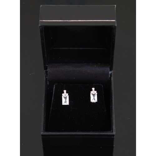 161 - A Pair of 9ct White Gold and Aqua Marine Stud Earrings, boxed, c. 1.34g