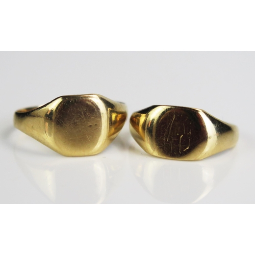 174 - Two 9ct Gold Signet Rings, sizes P.5 & H.5, 6.4g. A/F