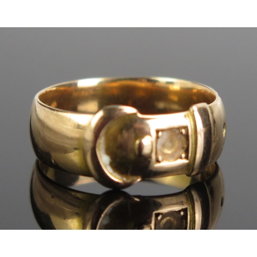 176 - A Victorian 18ct Gold Buckle Ring, Birmingham 1877, 7mm wide band, c. 7.34g. Missing a half pearl (u... 