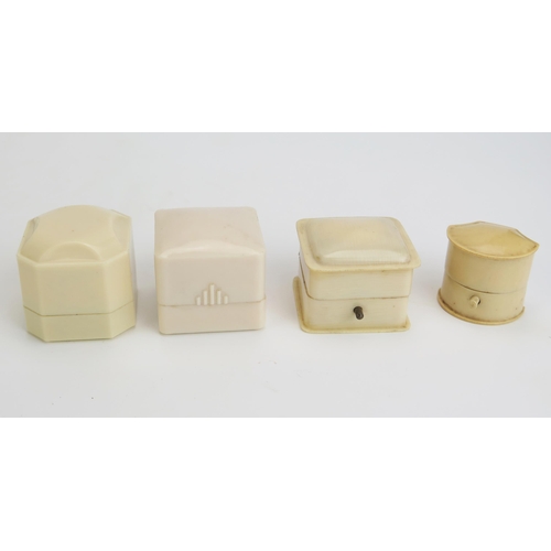 245 - Four 'Ivory' Plastic Ring Boxes, three named