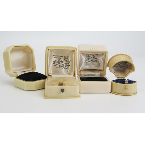 245 - Four 'Ivory' Plastic Ring Boxes, three named