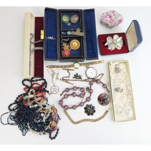 250 - A Selection of Costume Jewellery including a Venetian glass bead necklace, silver cased ladies fob w... 