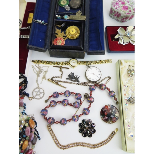 250 - A Selection of Costume Jewellery including a Venetian glass bead necklace, silver cased ladies fob w... 