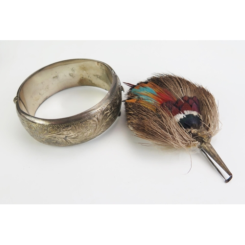 259 - A Chester Silver Hinged Bangle with chased scrolling foliate decoration (1950, JS), costume jeweller... 