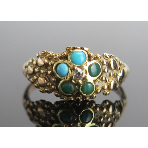 305 - A Victorian Turquoise and Old Cut Diamond Ring in an unmarked yellow metal setting, KEE tested as 9c... 