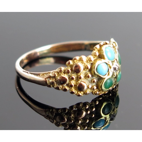 305 - A Victorian Turquoise and Old Cut Diamond Ring in an unmarked yellow metal setting, KEE tested as 9c... 