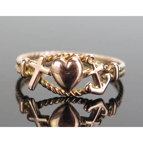 308 - A Victorian 9ct Gold, Faith, Hope and Charity Ring, size P.5, c. 1.72g