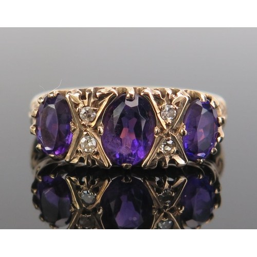 326 - A 9ct Gold, Amethyst and Diamond Ring, size L.5, c. 3.8g