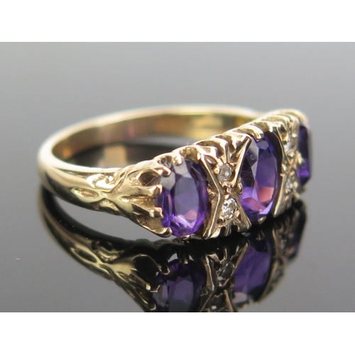 326 - A 9ct Gold, Amethyst and Diamond Ring, size L.5, c. 3.8g