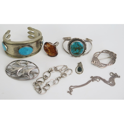 342 - A Berber Turquoise Mounted Bangle and other silver and white metal jewellery