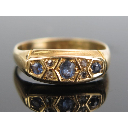 347 - An Antique 18ct Gold, Sapphire? and Rose Cut Diamond Ring, size O.5, Birmingham 1918, c. 3.44g