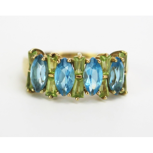 355 - A 9ct Gold, Blue and Yellow Stone Dress Ring, 19x8.5mmhead, size M.5, c. 3.38g