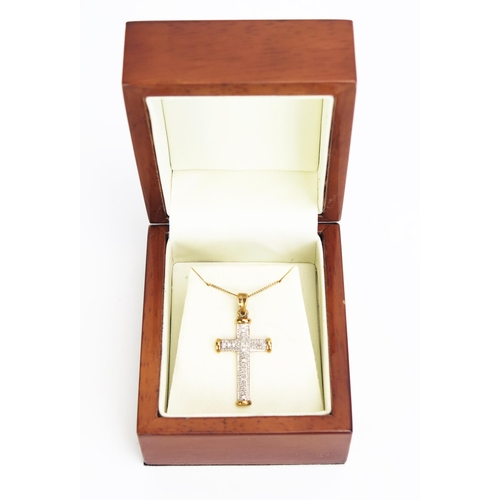 358 - A 9ct Gold, Diamond Encrusted Cross Pendant (36mm drop) on a 9ct gold chain (17.75