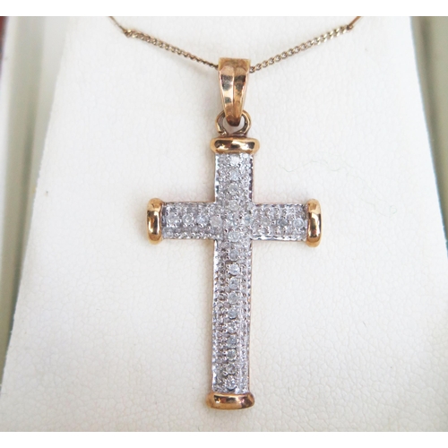 358 - A 9ct Gold, Diamond Encrusted Cross Pendant (36mm drop) on a 9ct gold chain (17.75