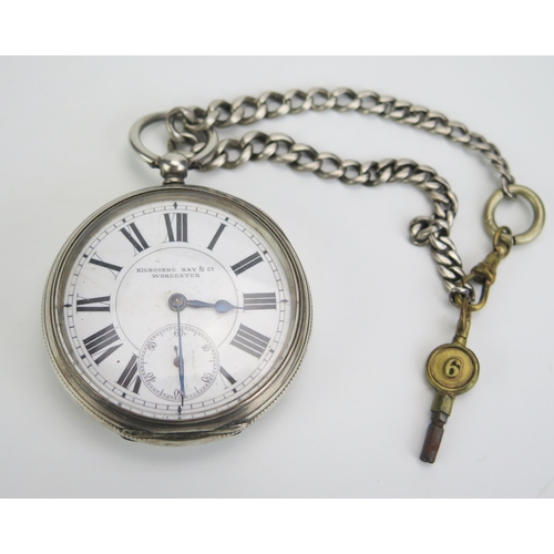 402 - A Silver Cased Pocket Watch with Kilbourne Kay's patent lever movement no. 11397 and on a silver cha... 