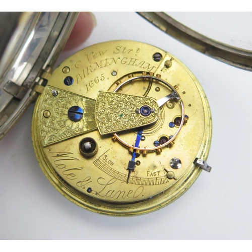 406 - A Victorian Silver Cased Pocket Watch with chain driven fusee movement signed Mole & Lane no. 1665, ... 