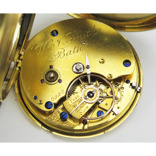 409 - An 18ct Gold Half Hunter Pocket Watch, 36mm case, movement signed W J Smith Bath no. 3223, c. 76.06g... 