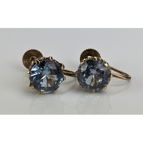 56 - A Pair of 9ct Gold and Blue Spinel Screw Back Earrings, c. 8.8mm, 2.6g