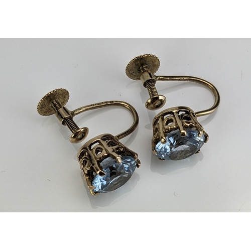 56 - A Pair of 9ct Gold and Blue Spinel Screw Back Earrings, c. 8.8mm, 2.6g