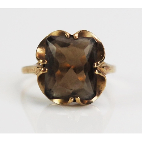 66 - A 9ct Gold and Smoky Quartz Ring, 12x10mm stone, size N.5, 3g