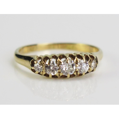 71 - An 18ct Gold and Old Cut Diamond Five Stone Ring, largest stone c. 3.8mm, size N.25, 2.7g