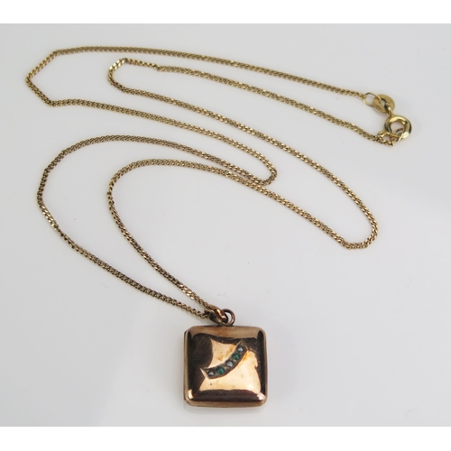 81 - An Antique Yellow Metal, Turquoise and untested Pearl Locket on a modern 9ct gold chain (18.5