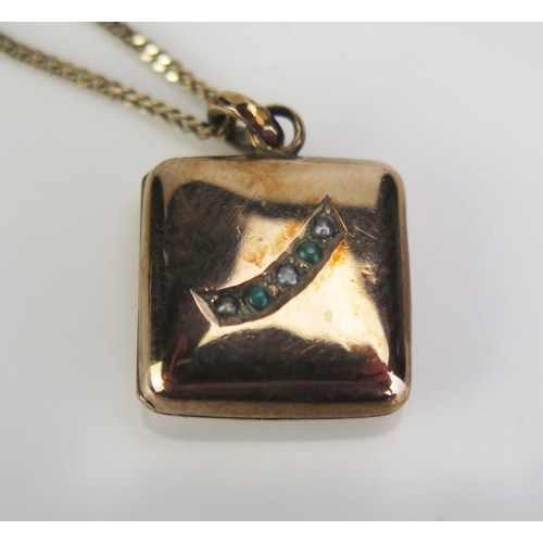 81 - An Antique Yellow Metal, Turquoise and untested Pearl Locket on a modern 9ct gold chain (18.5