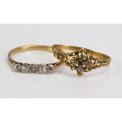 83 - A Georgian Yellow Metal, Rose Cut Diamond and Emerald? Dress Ring (size Q, c. 1.84g. Shank split) an... 