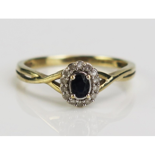 87 - A 9ct Gold, Sapphire and Diamond Dress Ring, size M.5, c. 1.57g