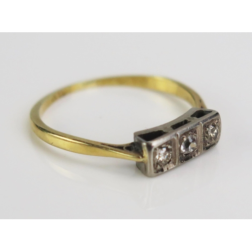 90 - An 18ct Gold Three Stone Diamond Ring, size O.75, c. 2.22g