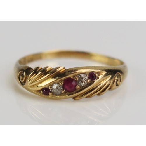 91 - An Antique 18ct Gold, Ruby and Diamond Ring, Chester 1903, size P.25, c. 2.73g