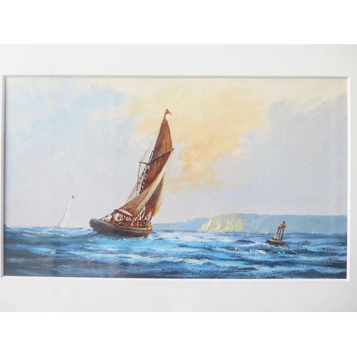 977 - David Short, 20th century British Marine Artist, Fishing Boat returning to Harbour at Sunset, signed... 