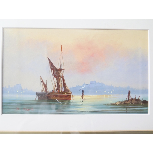 977 - David Short, 20th century British Marine Artist, Fishing Boat returning to Harbour at Sunset, signed... 