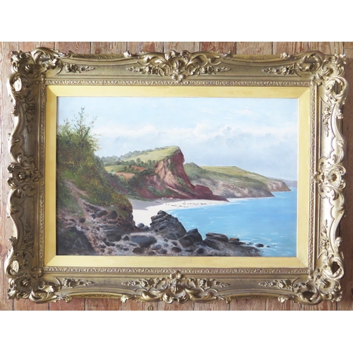 978 - Large Early 20th Century coastal scene (believed to be the Jurassic Coast), oil on canvas, unsigned,... 