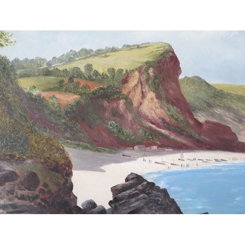 978 - Large Early 20th Century coastal scene (believed to be the Jurassic Coast), oil on canvas, unsigned,... 