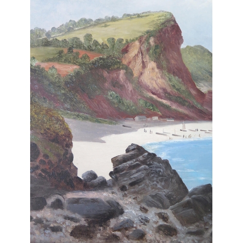 978 - Large Early 20th Century coastal scene (believed to be the Jurassic Coast), oil on canvas, unsigned,... 