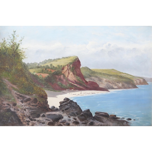 978 - Large Early 20th Century coastal scene (believed to be the Jurassic Coast), oil on canvas, unsigned,... 