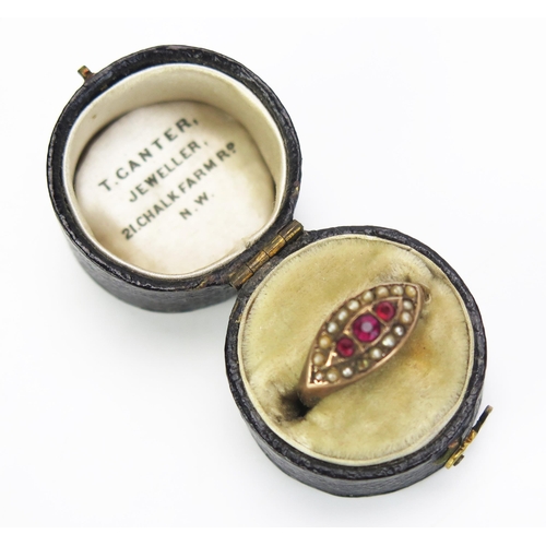 271 - A Victorian 9ct Gold, untested Pearl and Paste Ring (Birmingham 1894, size L, c. 1.27g. One pearl mi... 