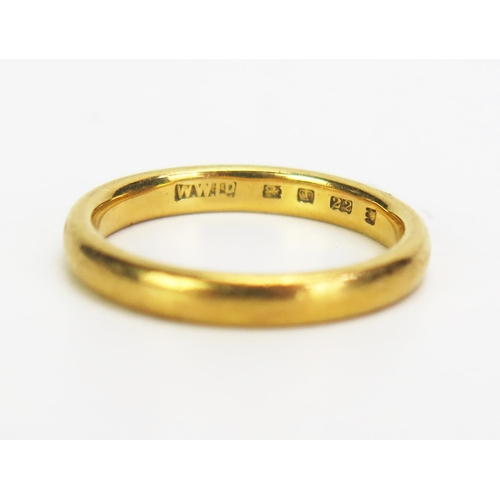 279 - A 22ct Gold Plain Wedding Band, London 1930, c. 2.7mm wide, size J.25, 3.61g