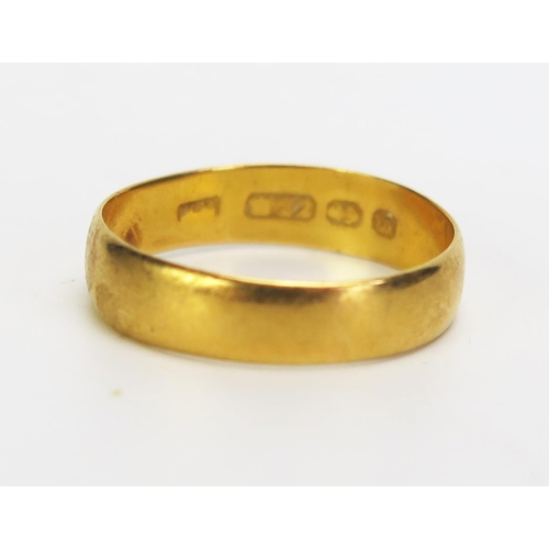 282 - A Victorian 22ct Gold Plain Wedding Band, Birmingham 1896, size O.5, c. 3.04g