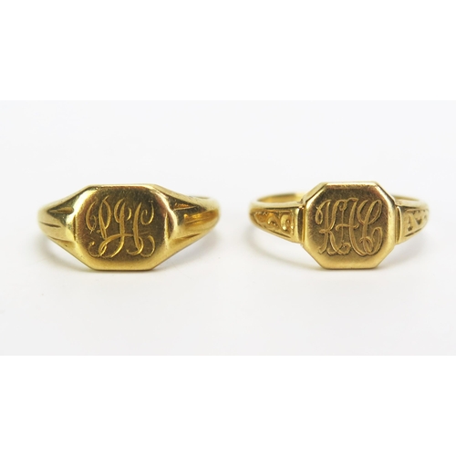 287 - Two 18ct Gold Signet Rings, sizes M & J.5, c. 7.91g