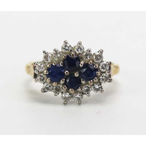 329 - An 18ct Gold, Sapphire and Diamond Three Stone Ring, c. 14.8x12mm head, size M, c. 4.87g