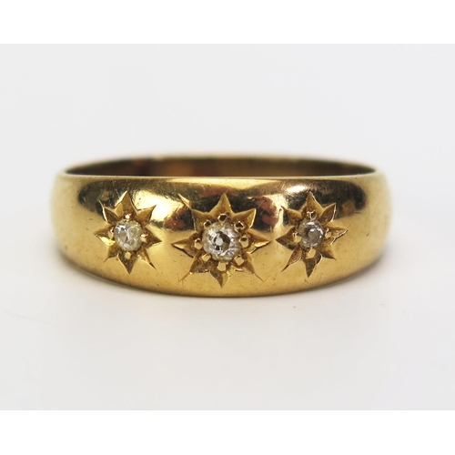 346 - An Antique 18ct Gold and Old Cut Diamond Gypsy Ring, size P.5, London 1905, 4.03g