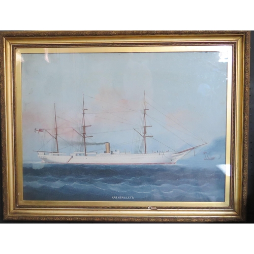 976 - HMS Himalaya, unsigned oil on canvas, 57 x 42cm, F & G