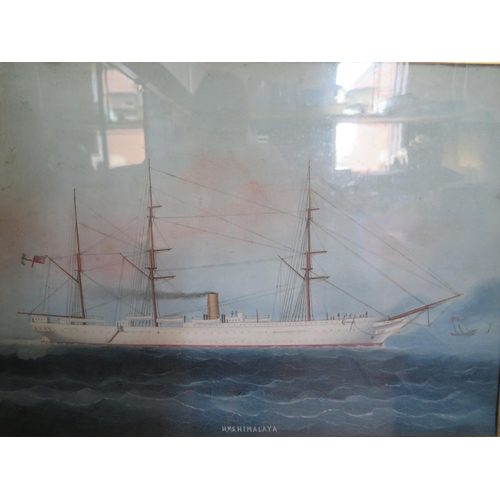 976 - HMS Himalaya, unsigned oil on canvas, 57 x 42cm, F & G